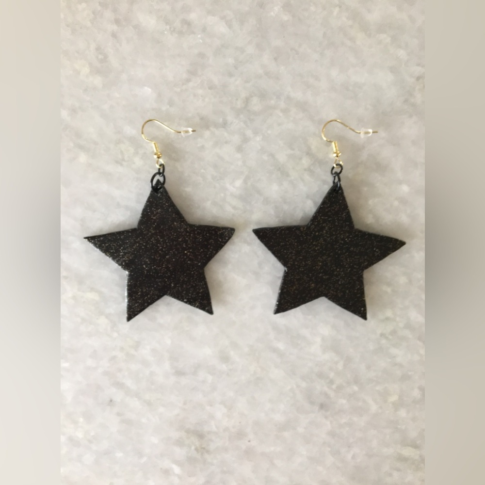 Large Black Stars with gold glitter accents handcrafted statement earrings β¨βοΈπ€ - Picture 13 of 13